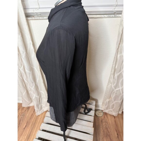 Black babydoll 100% Silk Long-Sleeve V-Neck Top  W Scarf  Womens 6 Whimsigoth Y2 - Picture 6 of 10
